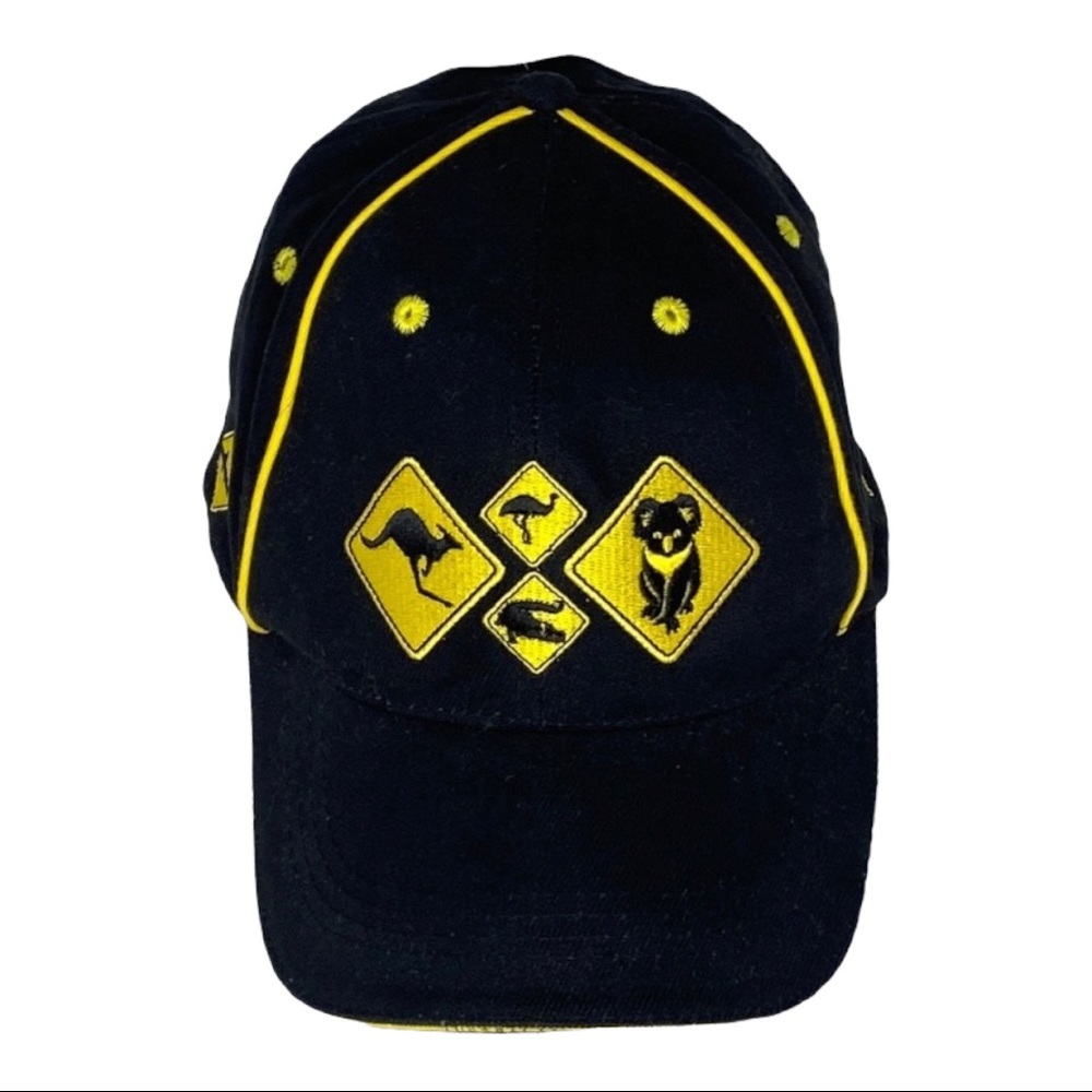 Australia NWT Black Yellow Decals Aussie Animal Stick Closure Baseball Cap OS